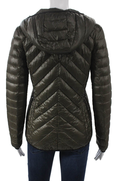 Michael Michael Kors Womens Puffer Jacket Green Nylon Zip Long Sleeve Size S