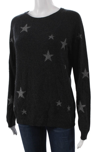 Ply Cashmere Womens Gray Geometric Crew Pullover Sweater Size M