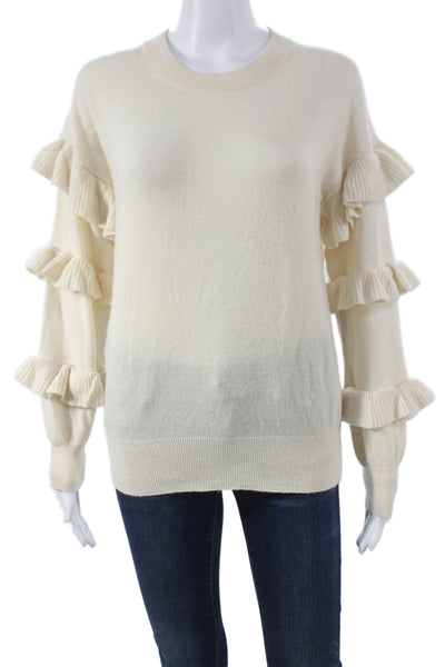 J Crew Women Pullover Cashmere Sweater Crew Neck Ivory Long Sleeve Size S