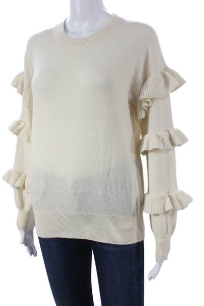 J Crew Women Pullover Cashmere Sweater Crew Neck Ivory Long Sleeve Size S