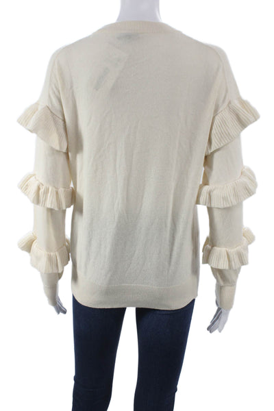 J Crew Women Pullover Cashmere Sweater Crew Neck Ivory Long Sleeve Size S