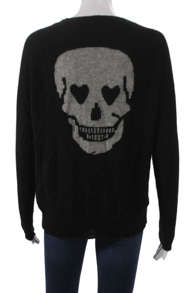 Aqua Cashmere Womens V-Neck Cashmere Pullover Skull Black Size XS