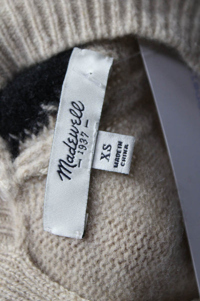Madewell Womens Pullover Sweater Merino Wool Striped Crew Neck Beige Size XS