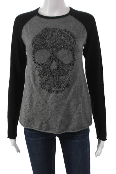 Aqua Cashmere Womens Gray Skull Graphic Crew Neck Pullover Size XS