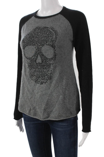Aqua Cashmere Womens Gray Skull Graphic Crew Neck Pullover Size XS