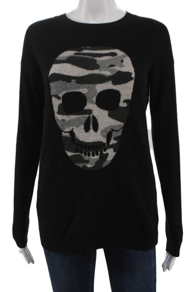 Aqua Cashmere Women Pullover Sweater Black Cashmere Camouflage Skull Size XS