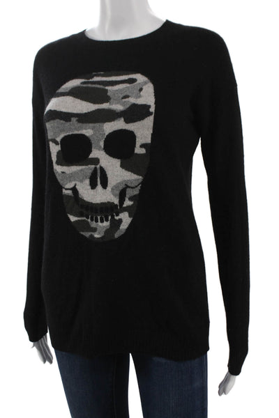 Aqua Cashmere Women Pullover Sweater Black Cashmere Camouflage Skull Size XS