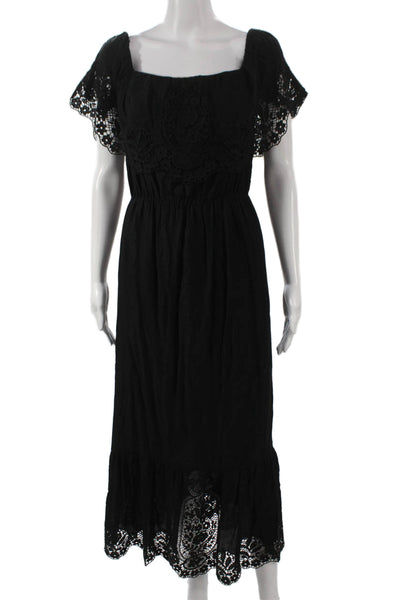Nightcap Clothing Womens Maxi Dress Black Rayon Square Neck Short Sleeve Size 4