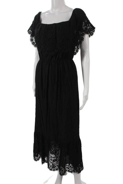 Nightcap Clothing Womens Maxi Dress Black Rayon Square Neck Short Sleeve Size 4