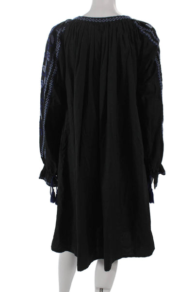 Ne Quittez Pas Women Shift Dress Black V-Neck Long Sleeve Floral Size S