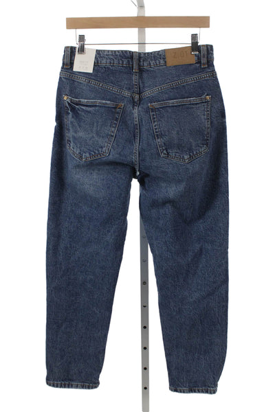 Zara Women Tapered Jeans High Rise Blue Cotton Button Closure Size 8