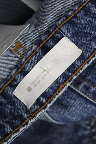 Zara Women Tapered Jeans High Rise Blue Cotton Button Closure Size 8