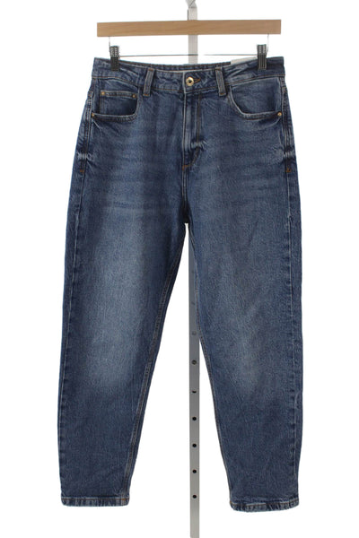 Zara Women Mom Jeans Blue Cotton High Rise Button Inseam 26 Size 8