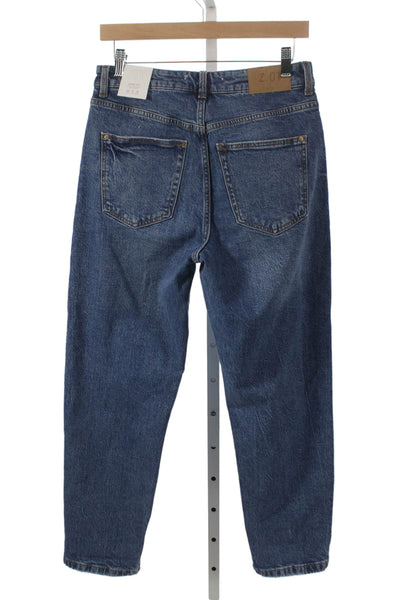 Zara Women Mom Jeans Blue Cotton High Rise Button Inseam 26 Size 8