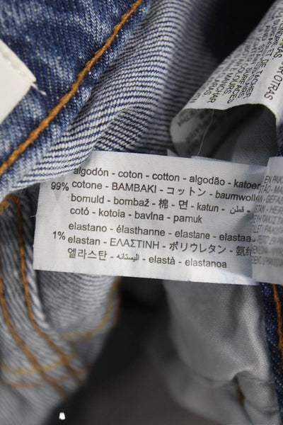 Zara Women Mom Jeans Blue Cotton High Rise Button Inseam 26 Size 8