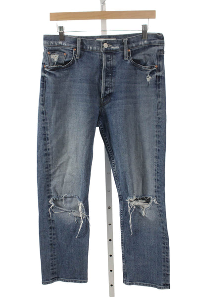 Mother Superior Womens Straight Blue Cotton Jeans High Rise Size 30
