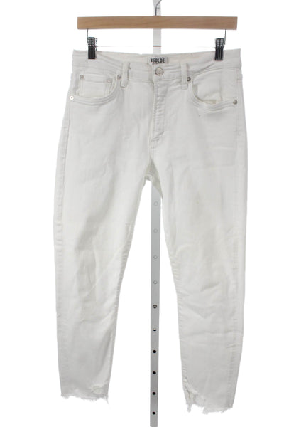 Agolde Women Ankle Jeans White Mid Rise Button Cotton Size 30
