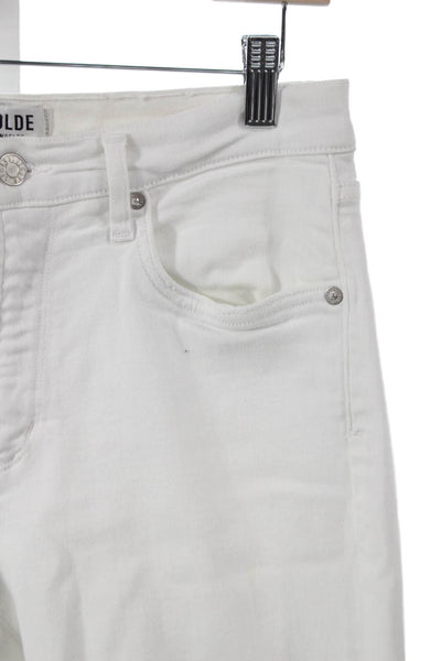 Agolde Women Ankle Jeans White Mid Rise Button Cotton Size 30