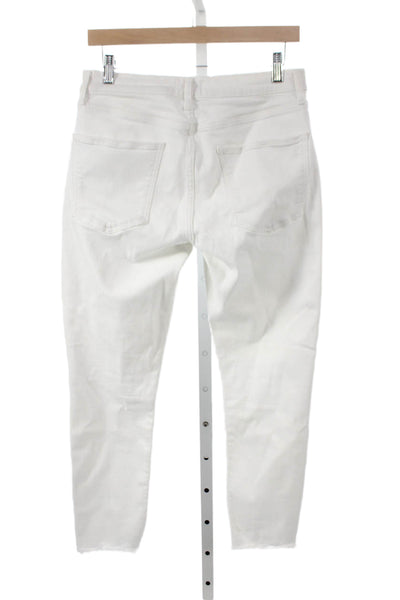 Agolde Women Ankle Jeans White Mid Rise Button Cotton Size 30
