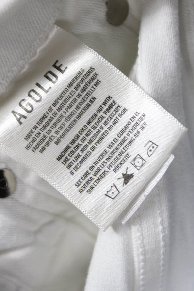 Agolde Women Ankle Jeans White Mid Rise Button Cotton Size 30