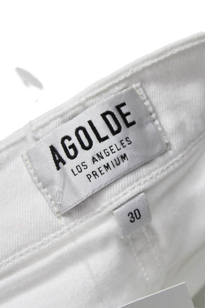 Agolde Women Ankle Jeans White Mid Rise Button Cotton Size 30
