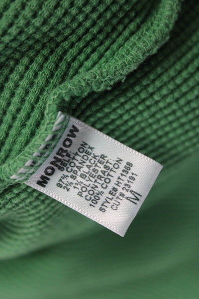 Monrow Womens Cropped Long Sleeve T Shirt Green Cotton Round Neck Size M