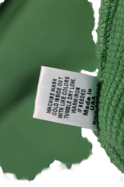 Monrow Womens Cropped Long Sleeve T Shirt Green Cotton Round Neck Size M