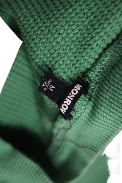 Monrow Womens Cropped Long Sleeve T Shirt Green Cotton Round Neck Size M