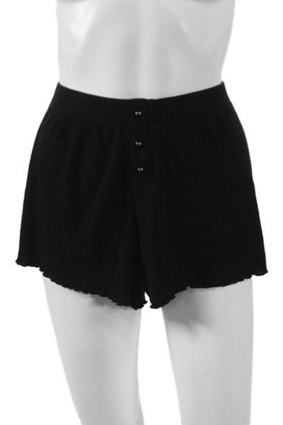 PJ Salvage Women Black Solid Rayon Button Shorts Size L