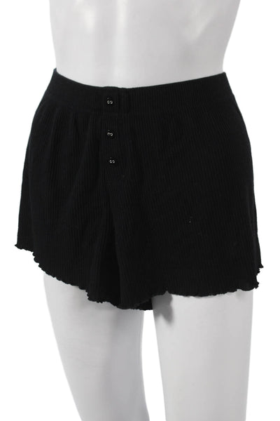 PJ Salvage Women Black Solid Rayon Button Shorts Size L