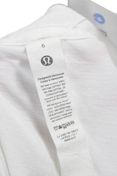 Lululemon Womens White Pima Cotton Crew Neck Long Sleeve Basic T-Shirt Size 6