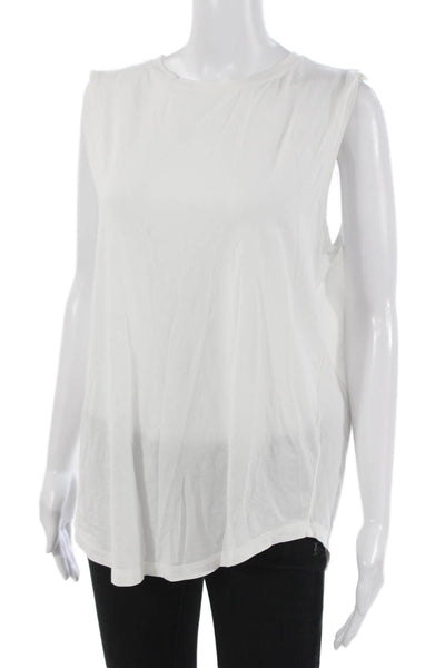 Lululemon Women White Basic Sleeveless Tank Round Neck 91% Pima Cotton Size 10