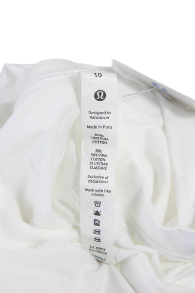 Lululemon Women Basic T-Shirt White Pima Cotton Long Sleeve Crew Neck Size 10