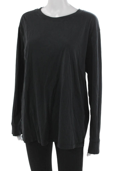 Lululemon Women Basic T-Shirt Black Cotton Crew Neck Long Sleeve Size 10
