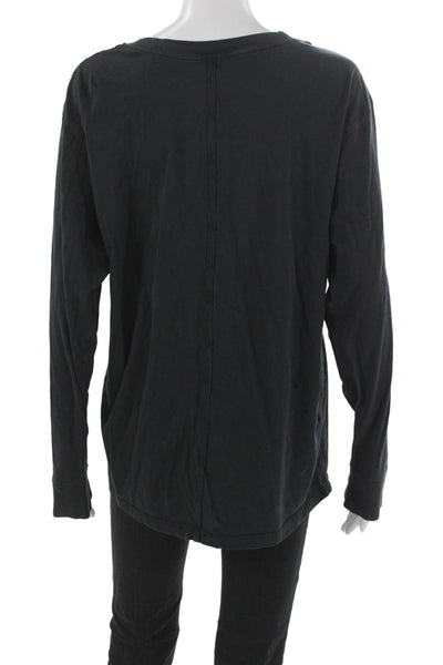 Lululemon Women Basic T-Shirt Black Cotton Crew Neck Long Sleeve Size 10