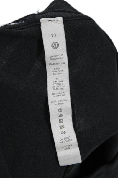 Lululemon Women Basic T-Shirt Black Cotton Crew Neck Long Sleeve Size 10