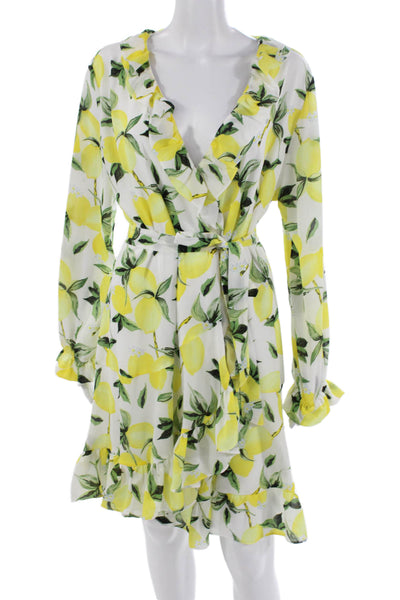 Ella Moon Womens Wrap Dress White Floral V Neck Long Sleeve Knee Length Size L