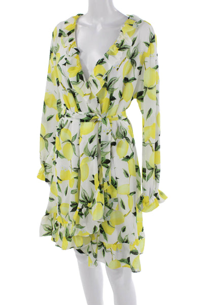 Ella Moon Womens Wrap Dress White Floral V Neck Long Sleeve Knee Length Size L