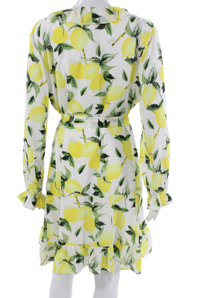 Ella Moon Womens Wrap Dress White Floral V Neck Long Sleeve Knee Length Size L