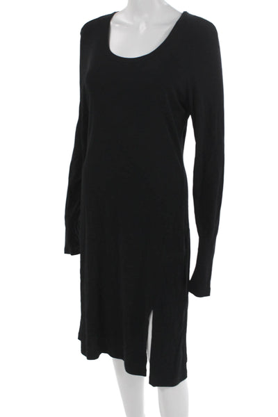 Donna Karan Signature Women Sheath Dress Black Scoop Neck Long Sleeve Size S