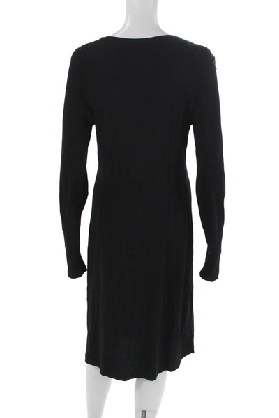 Donna Karan Signature Women Sheath Dress Black Scoop Neck Long Sleeve Size S
