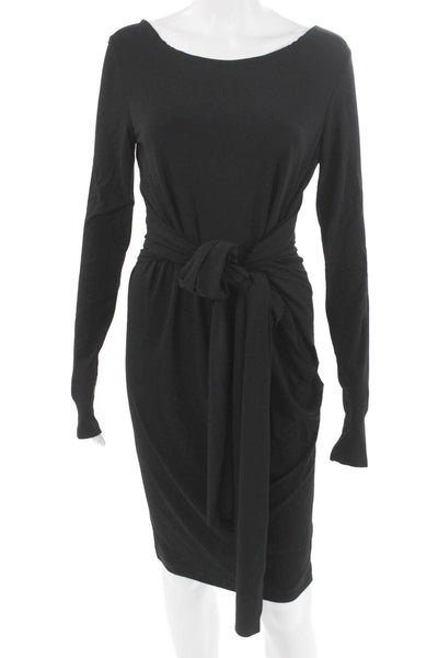 Donna Karan New York Women Wrap Dress Black Long Sleeve Viscose Tie Size S