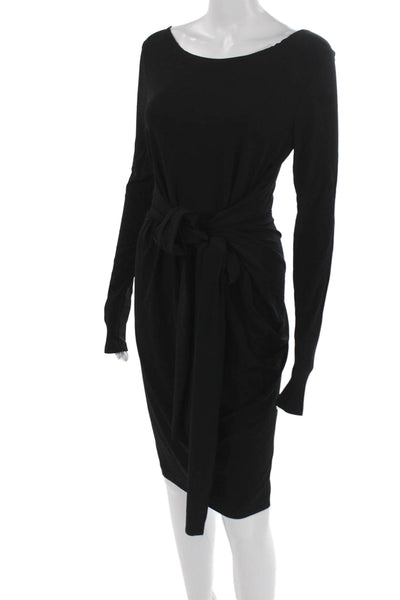 Donna Karan New York Women Wrap Dress Black Long Sleeve Viscose Tie Size S