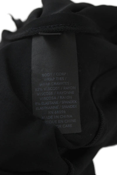 Donna Karan New York Women Wrap Dress Black Long Sleeve Viscose Tie Size S