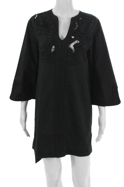 Banana Republic Womens Black V-Neck Shift Dress 3/4 Sleeve Cotton Size XS