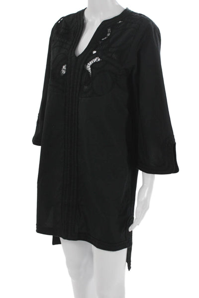Banana Republic Womens Black V-Neck Shift Dress 3/4 Sleeve Cotton Size XS