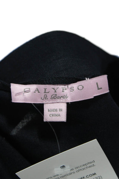 Calypso Saint Barth Womens V-Neck Linen Tunic Black 3/4 Sleeve Size L