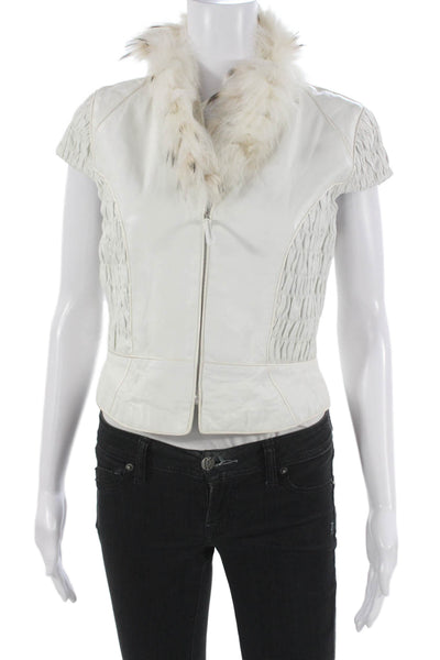 J. Mendel Women White Leather Vest Zip Short Sleeve Size S
