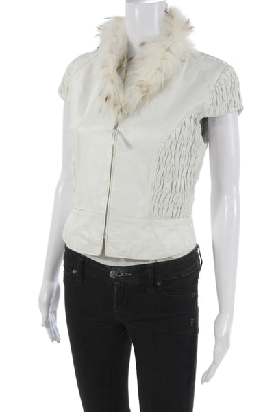 J. Mendel Women White Leather Vest Zip Short Sleeve Size S