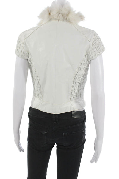 J. Mendel Women White Leather Vest Zip Short Sleeve Size S